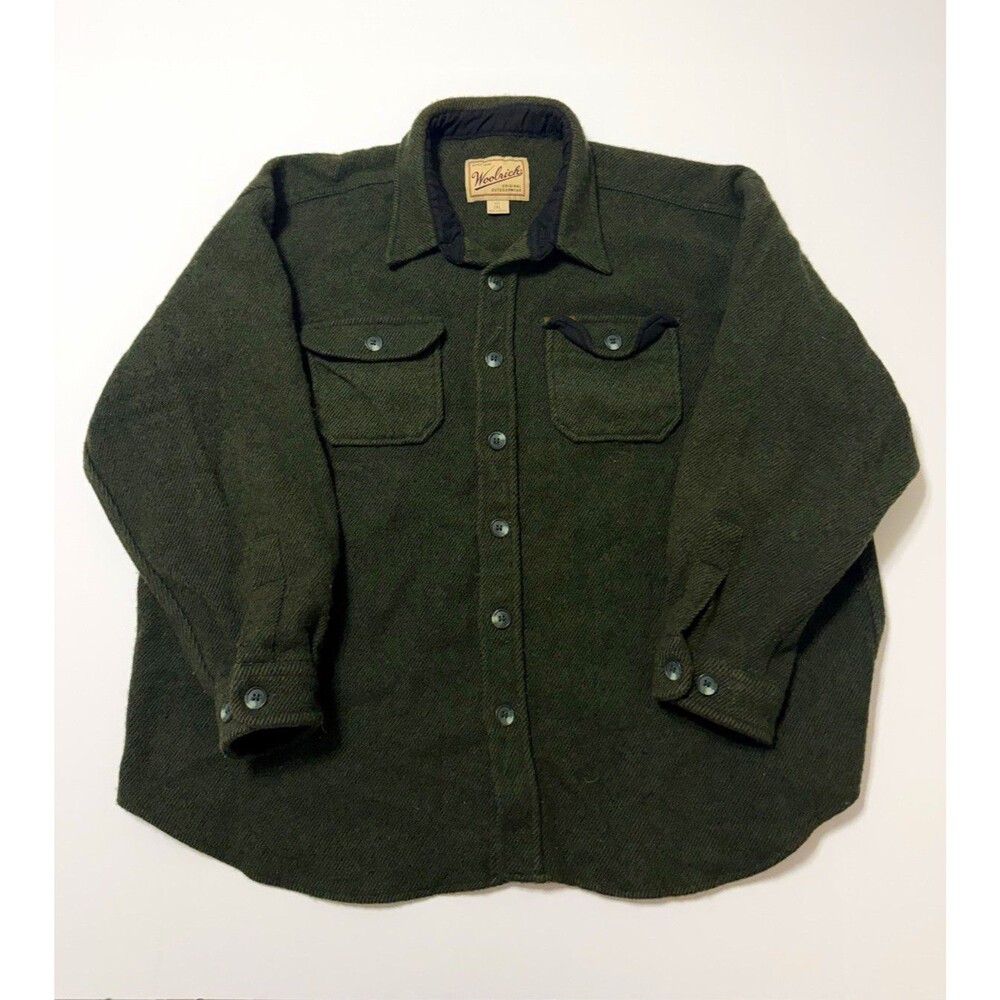 Vintage Woolrich Wool Shirt Green Wool Button-Up Jacket Heavyweight Men’s 2XL